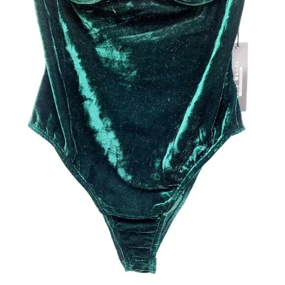 Emerald Green Velvet Bustier Bodysuit By Haute Monde Strapless Womens Size L - Picture 4 of 9